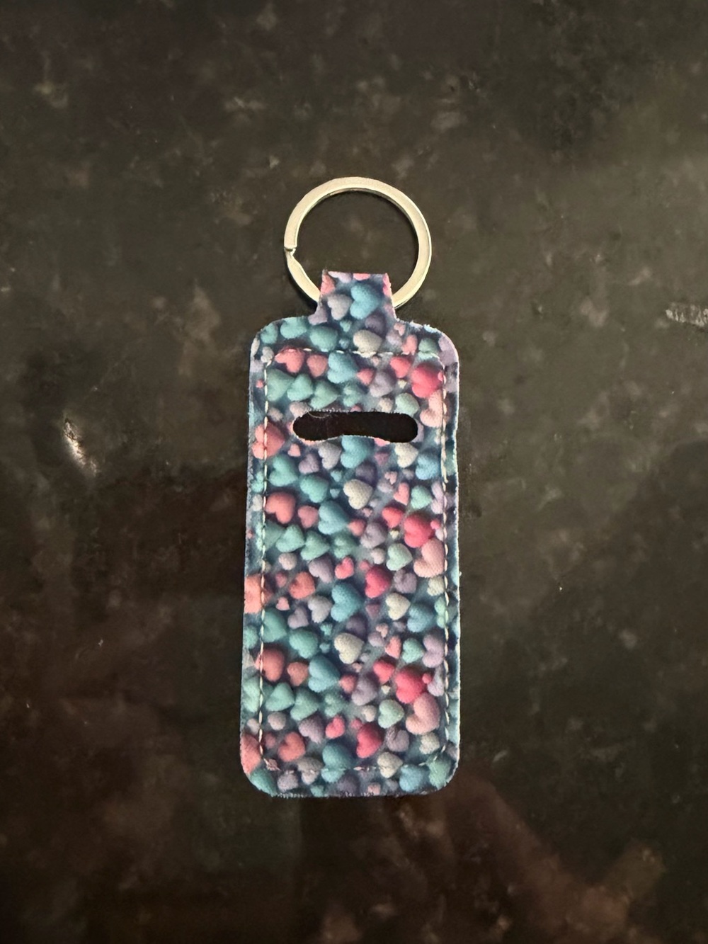 Keychain chapstick Holder with Blue & Pink Heart Print